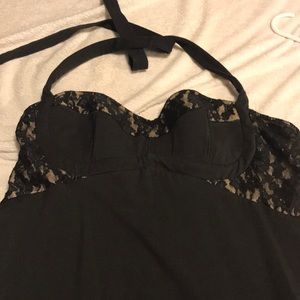 Black halter dress with lace detail